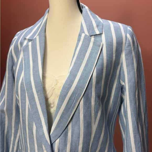 Philosophy Blue & White Striped Linen Blend Blazer – Sz S - Picture 2 of 9